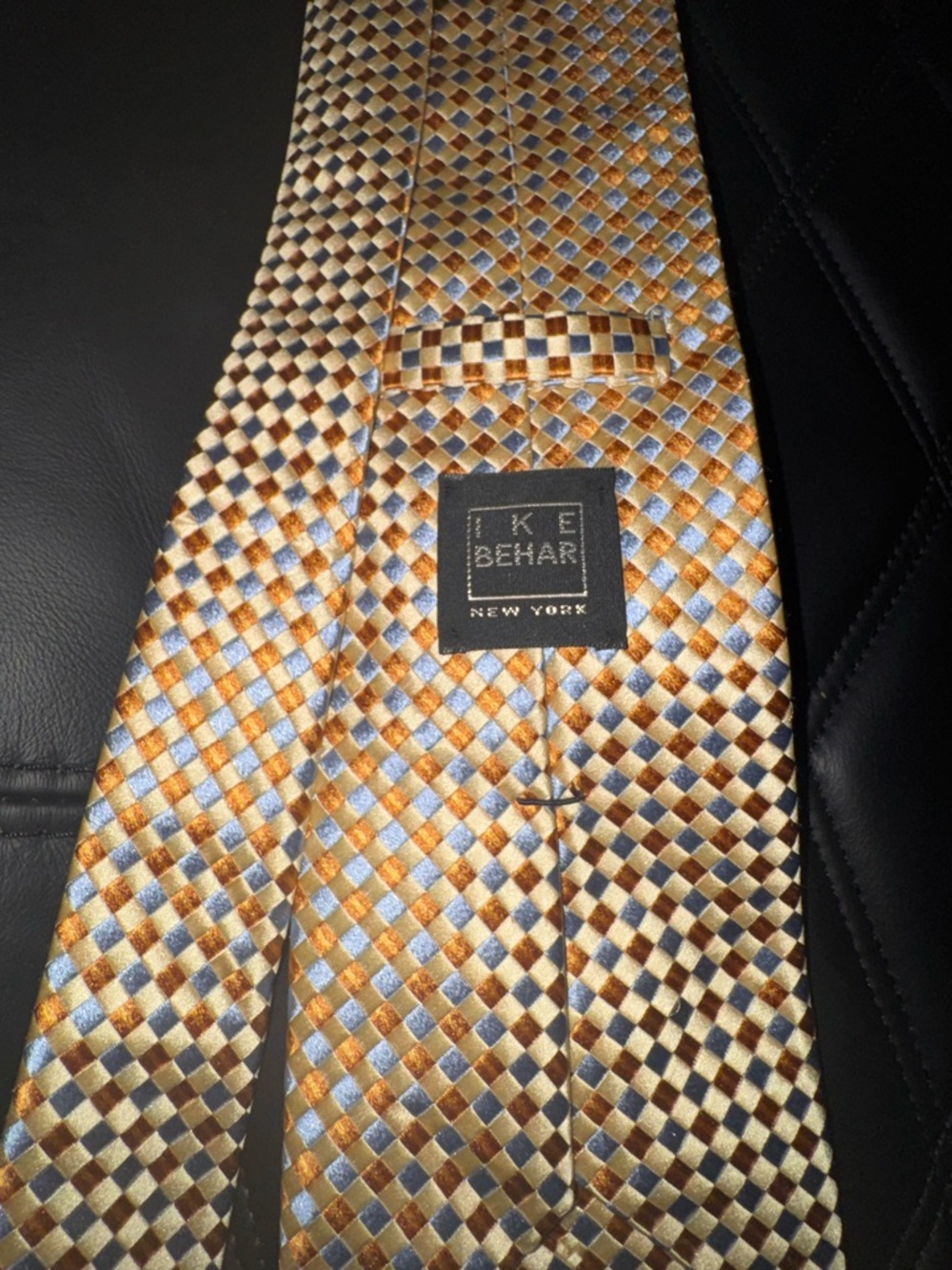 Ike Behar Gold, Blue & Brown Checkered Silk Tie